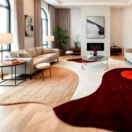Handcrafted Abstract Red Statement Living Room Rug